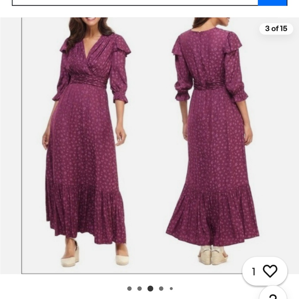 Women's Plum Floral Maxi Dress with Ruffle Collar. SZ 0P